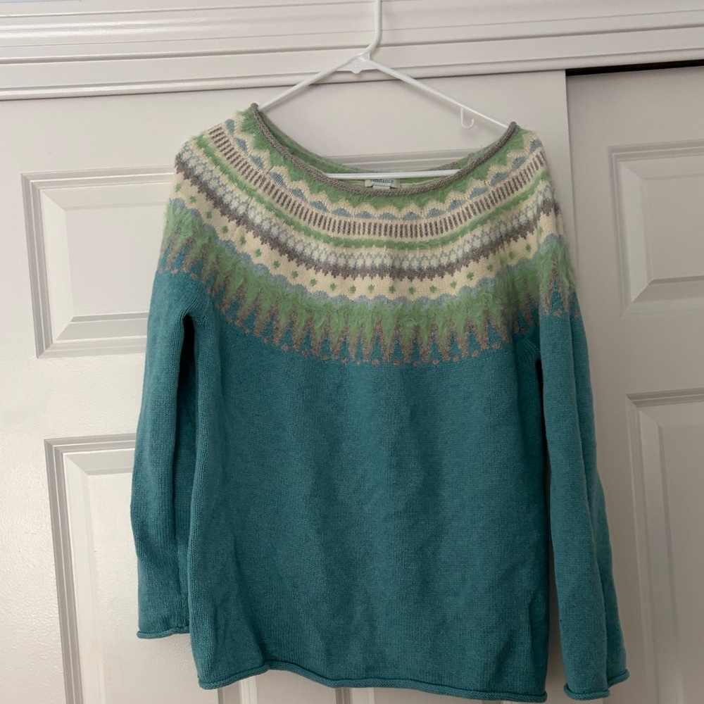Teal and Green Patterned Women's Sweater